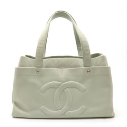 CHANEL Coco Mark Matelasse Tote Bag Shoulder Caviar Skin Leather Mint Gray