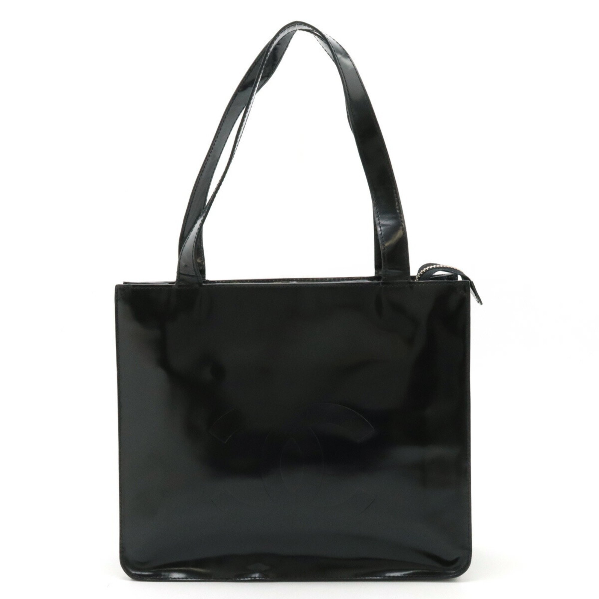 CHANEL Coco Mark Tote Bag Shoulder Enamel Patent Leather Black