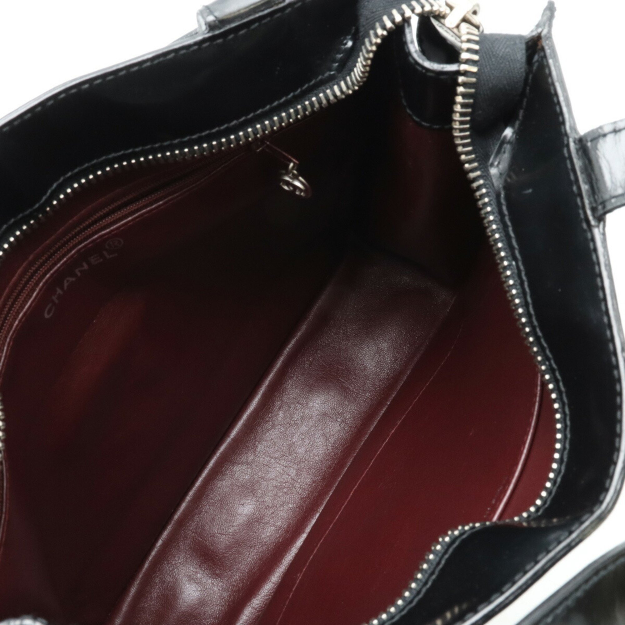 CHANEL Coco Mark Tote Bag Shoulder Enamel Patent Leather Black
