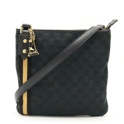 GUCCI Gucci GG Canvas Sherry Line Shoulder Bag Pochette Leather Black Beige 144388