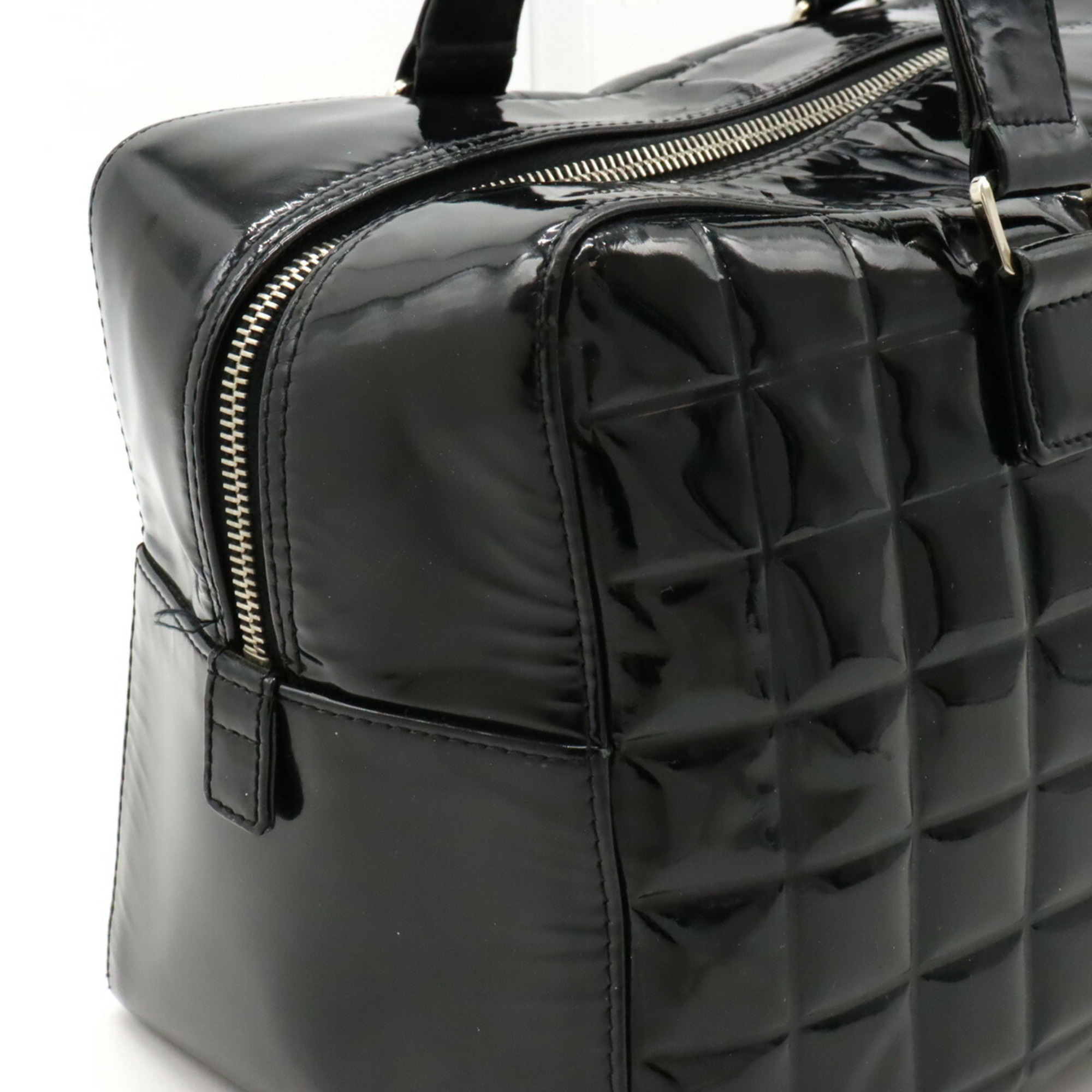 CHANEL Chocolate Bar Coco Mark Handbag Boston Bag Patent Leather Black A19271