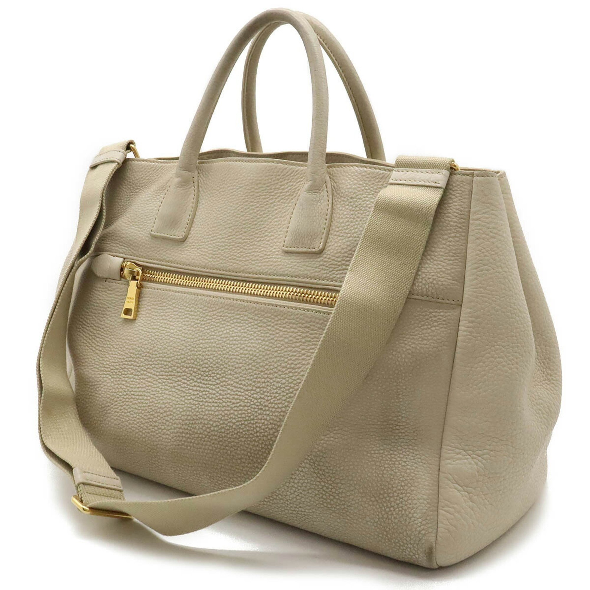 PRADA Prada Tote Bag Large Shoulder Leather Light Beige Purchased at Japan Outlet BN2545