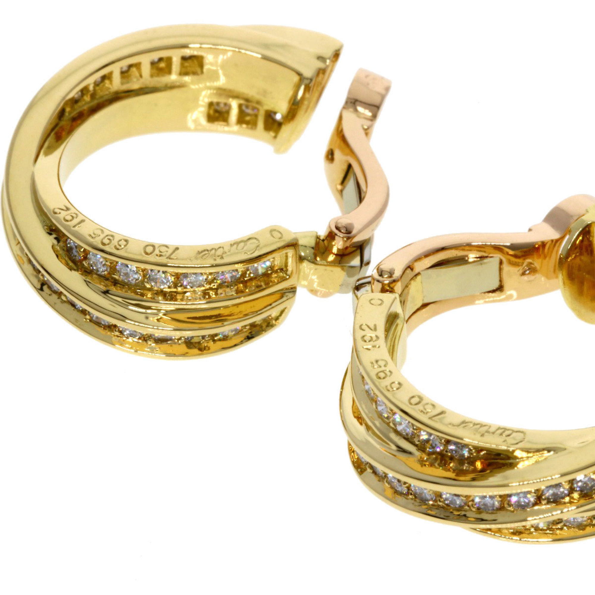 Cartier Three Bangle Diamond Earrings K18 Yellow Gold for Women