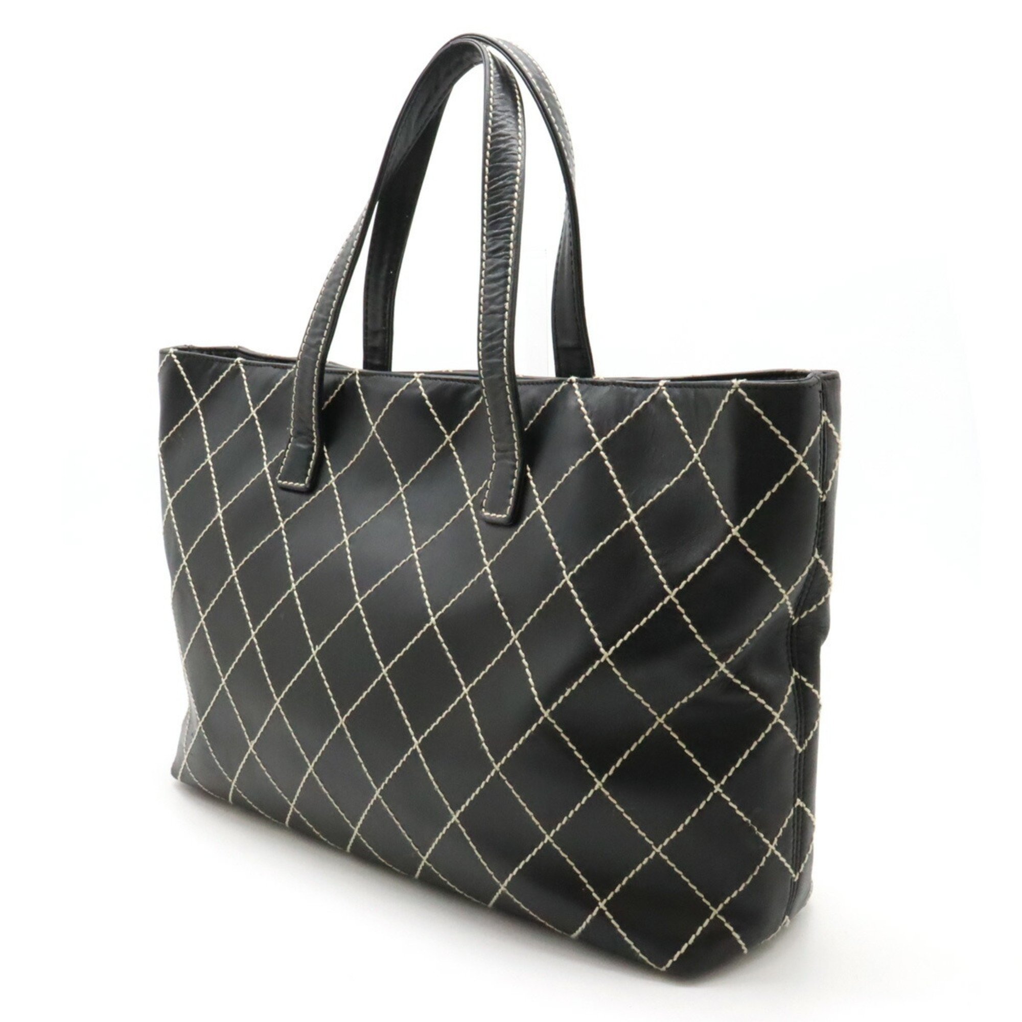 CHANEL Wild Stitch Coco Mark Tote Bag Large Handbag Leather Black A18129