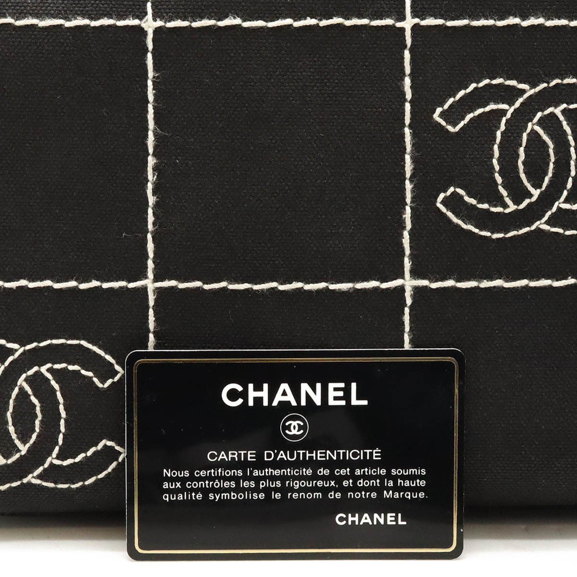 CHANEL Chocolate Bar Coco Mark Handbag Shoulder Bag Canvas Black Ivory