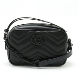 GUCCI GG Marmont Shoulder Bag Pochette Chain Quilted Leather Black 634936