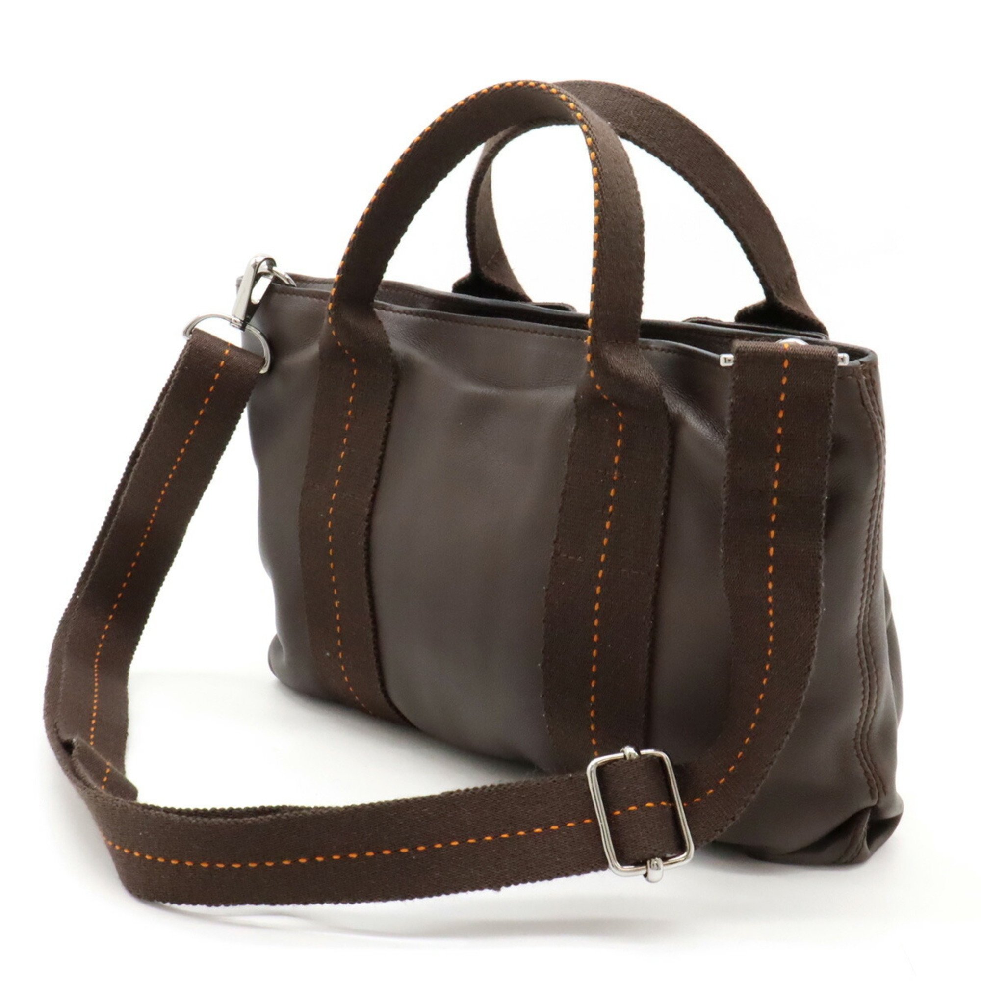 HERMES Caravan Horizontal PM Handbag Shoulder Bag Leather Veau Derma Dark Brown