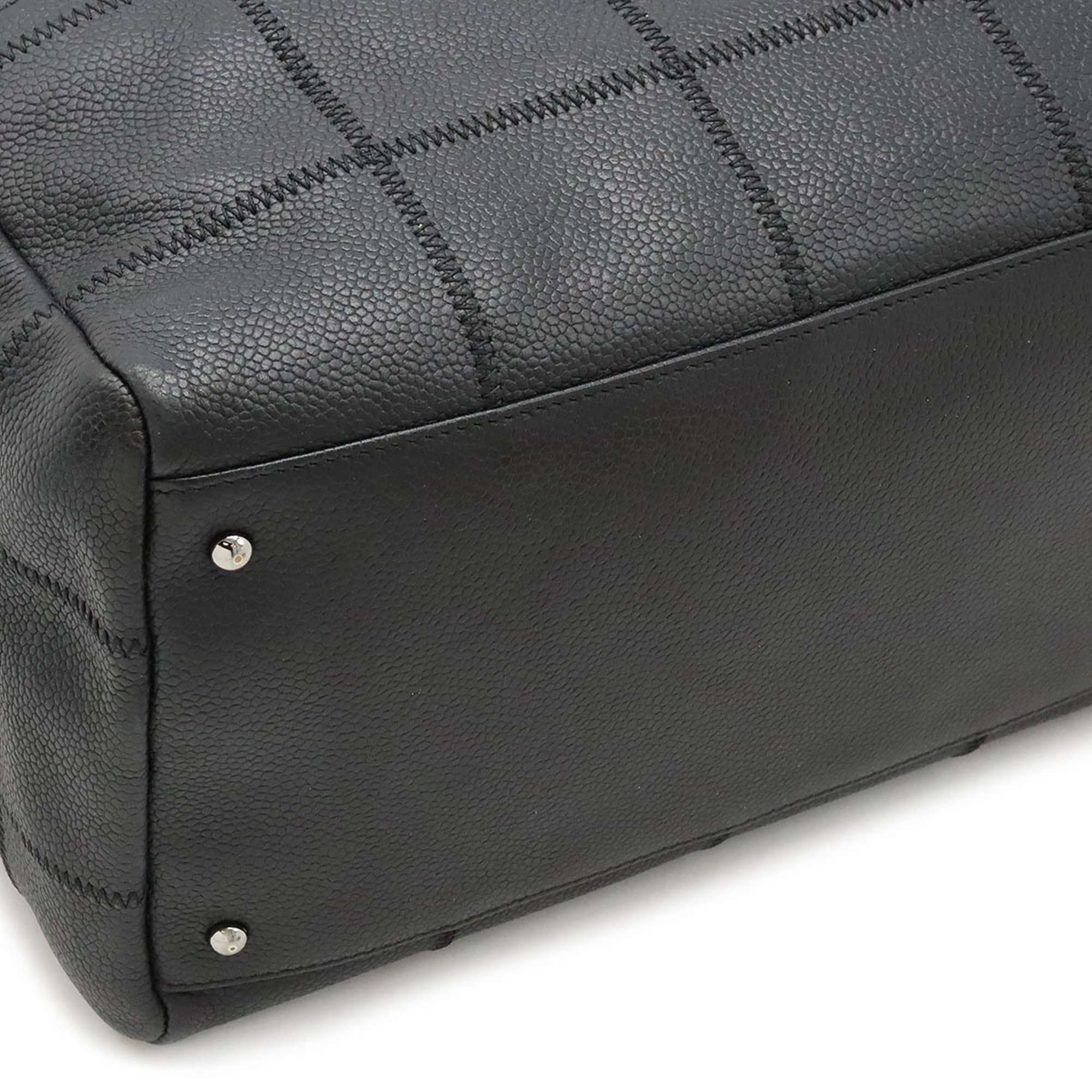 CHANEL Chocolate Bar Shoulder Bag Boston Caviar Skin Leather Black
