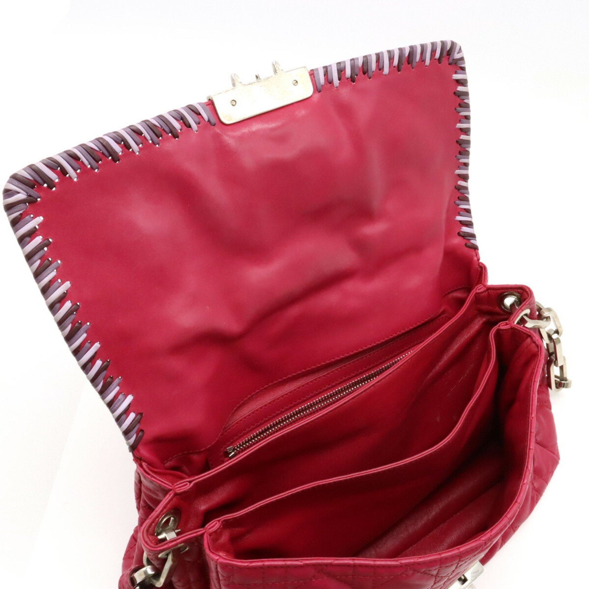 Christian Dior New Rock Cannage Chain Shoulder Bag Leather Fuchsia Pink