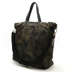 PRADA Prada Tote Bag Large Shoulder Camouflage Pattern Nylon Leather Green Multicolor