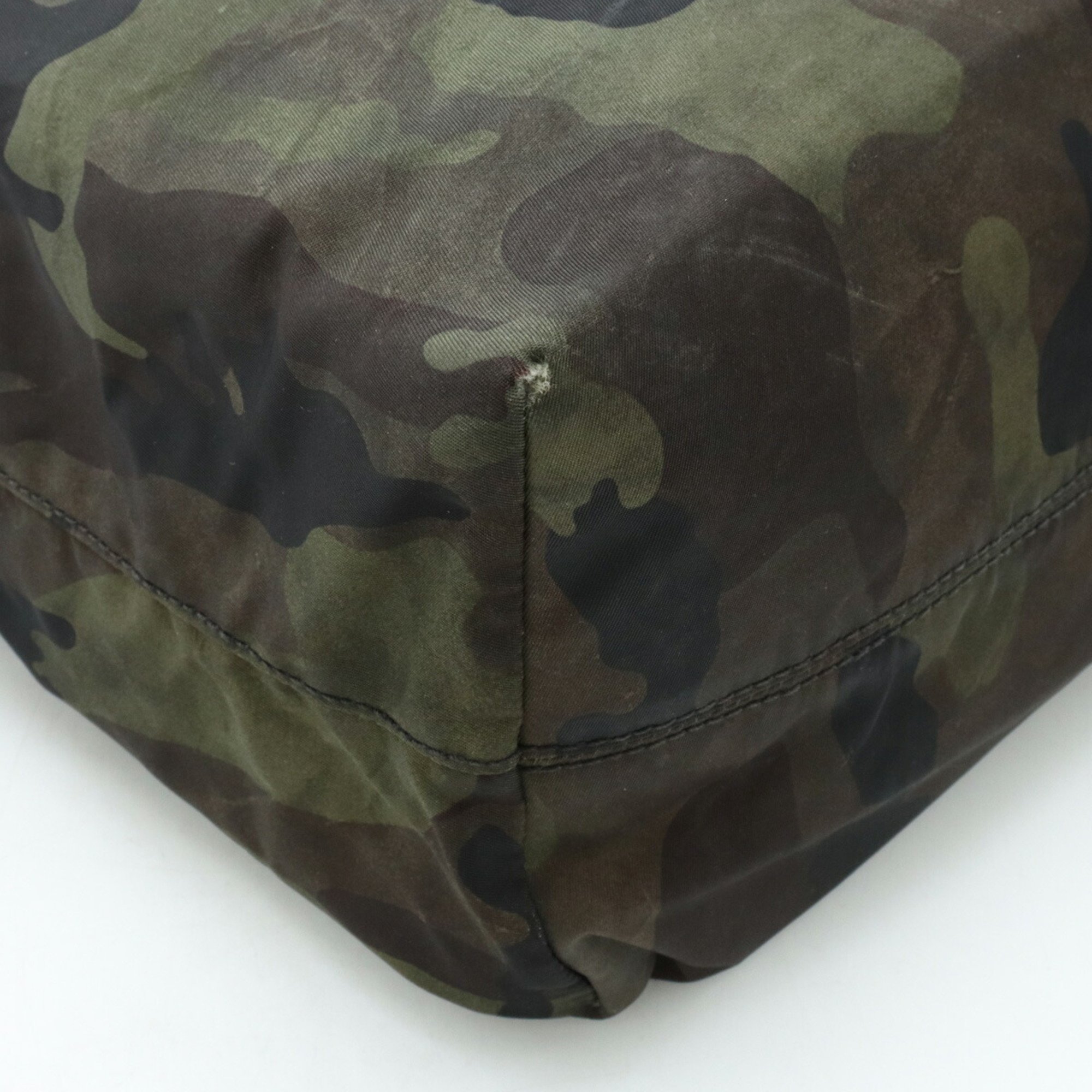 PRADA Prada Tote Bag Large Shoulder Camouflage Pattern Nylon Leather Green Multicolor