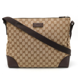 GUCCI GG canvas shoulder bag leather khaki beige brown dark 110054