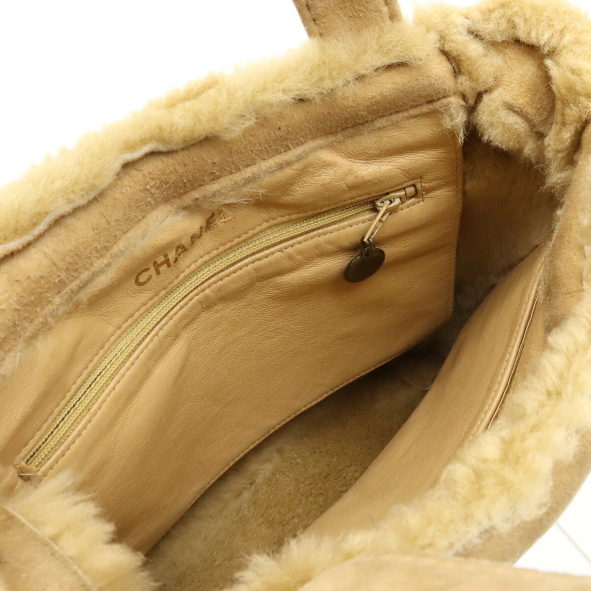 CHANEL Chanel Tote Bag Handbag Mouton Suede Beige