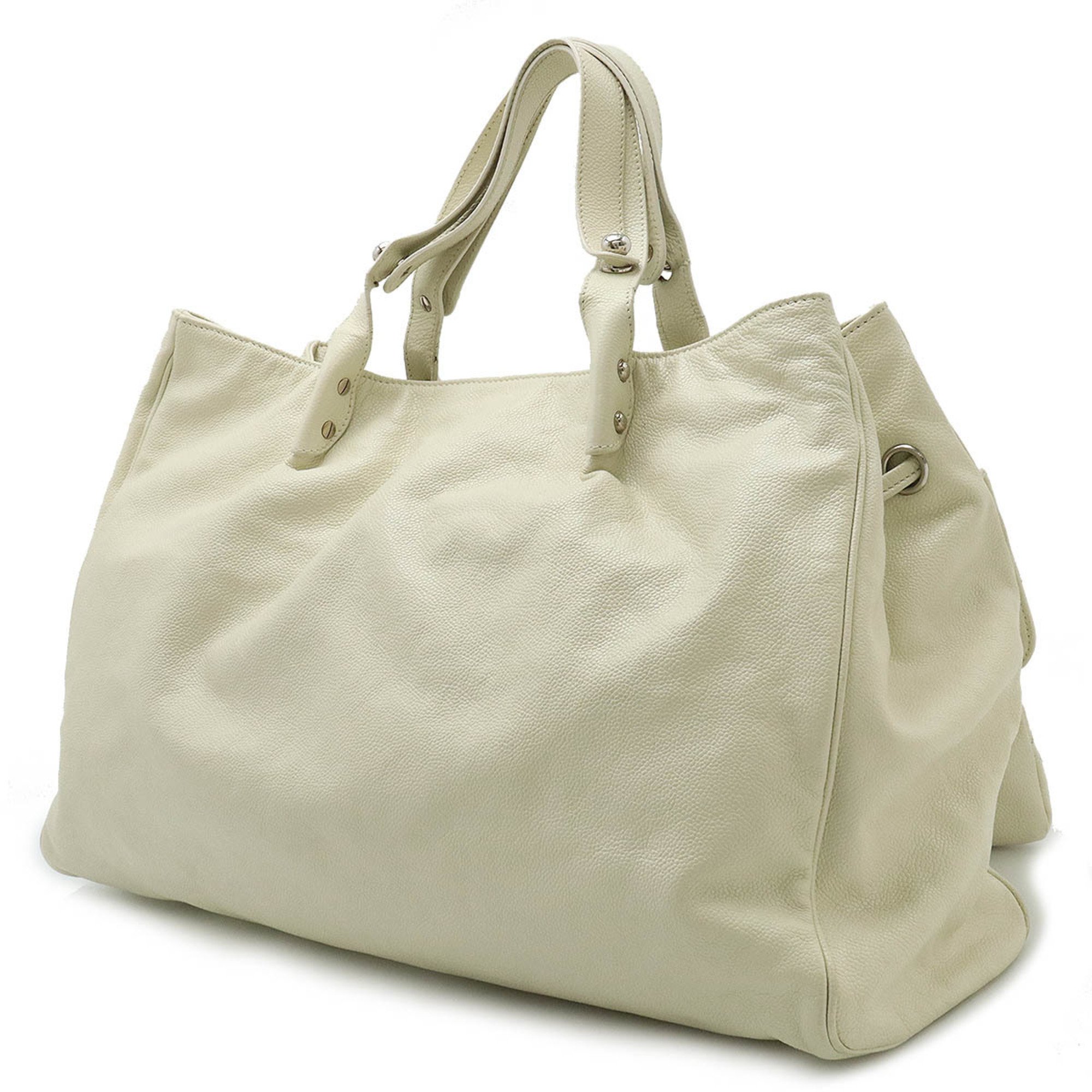 CHANEL 2.55 Matelasse Tote Bag Handbag Turnlock Caviar Skin Leather Ivory White