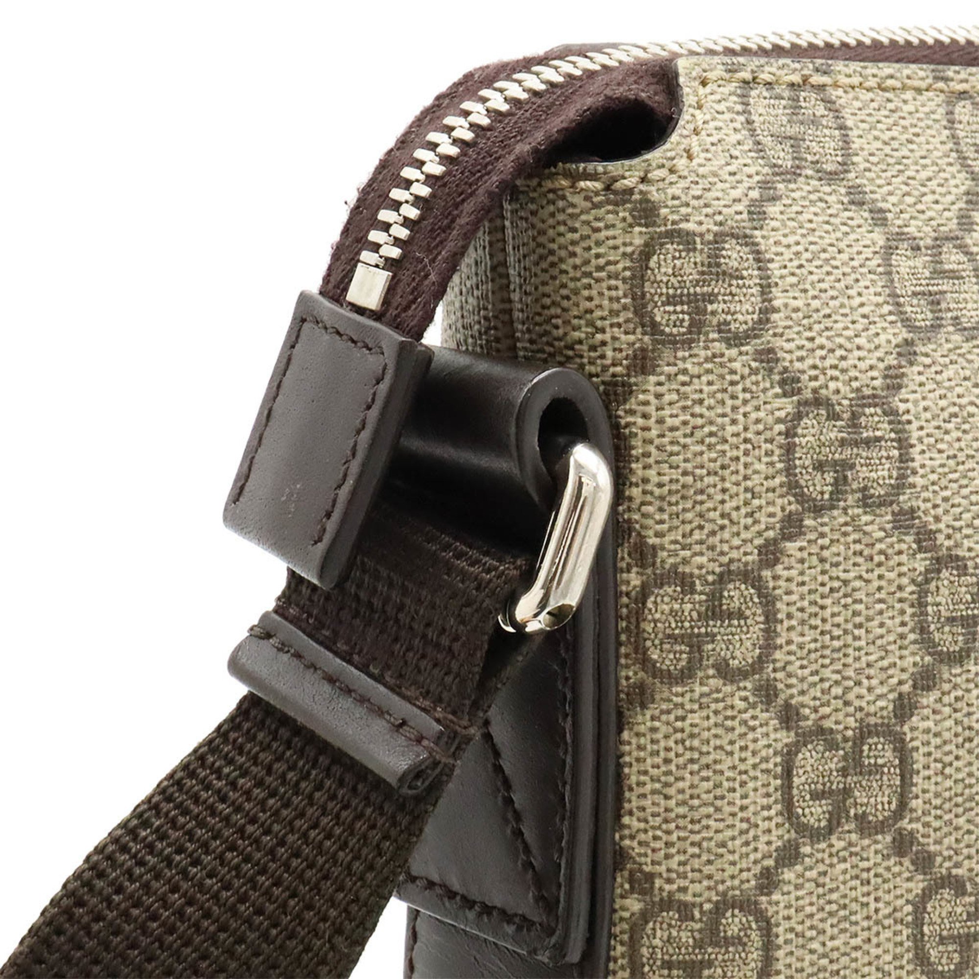 GUCCI GG Supreme Shoulder Bag PVC Leather Khaki Beige Dark Brown 406408