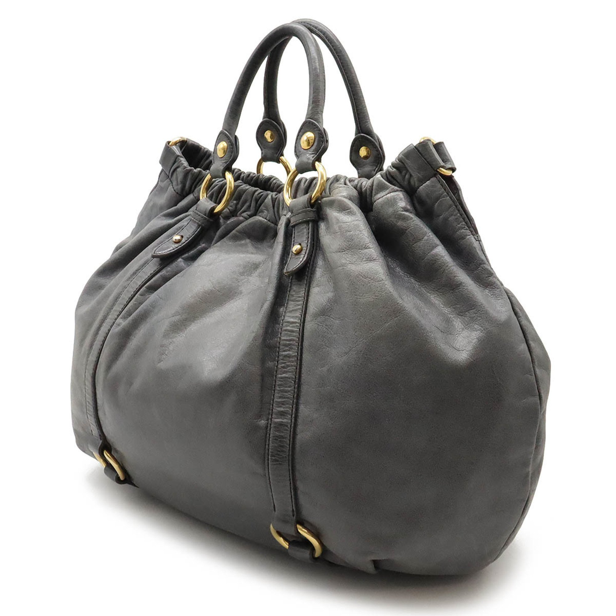 Miu Miu Miu Gathered Tote Bag Handbag Processed Leather Grey