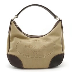 PRADA Prada Jacquard Handbag Leather Canvas Khaki Beige Dark Brown BR3423