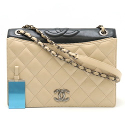 CHANEL Chanel Matelasse Coco Mark Chain Bag Shoulder Leather Bicolor Beige Black