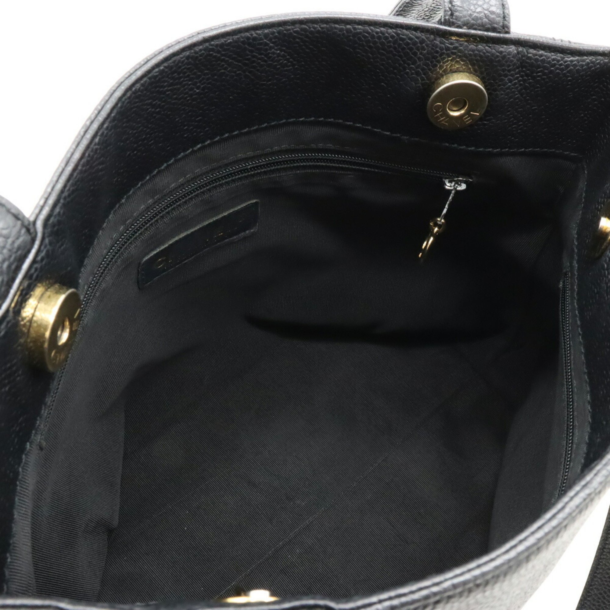 CHANEL Coco Mark Tote Bag Shoulder Caviar Skin Leather Black