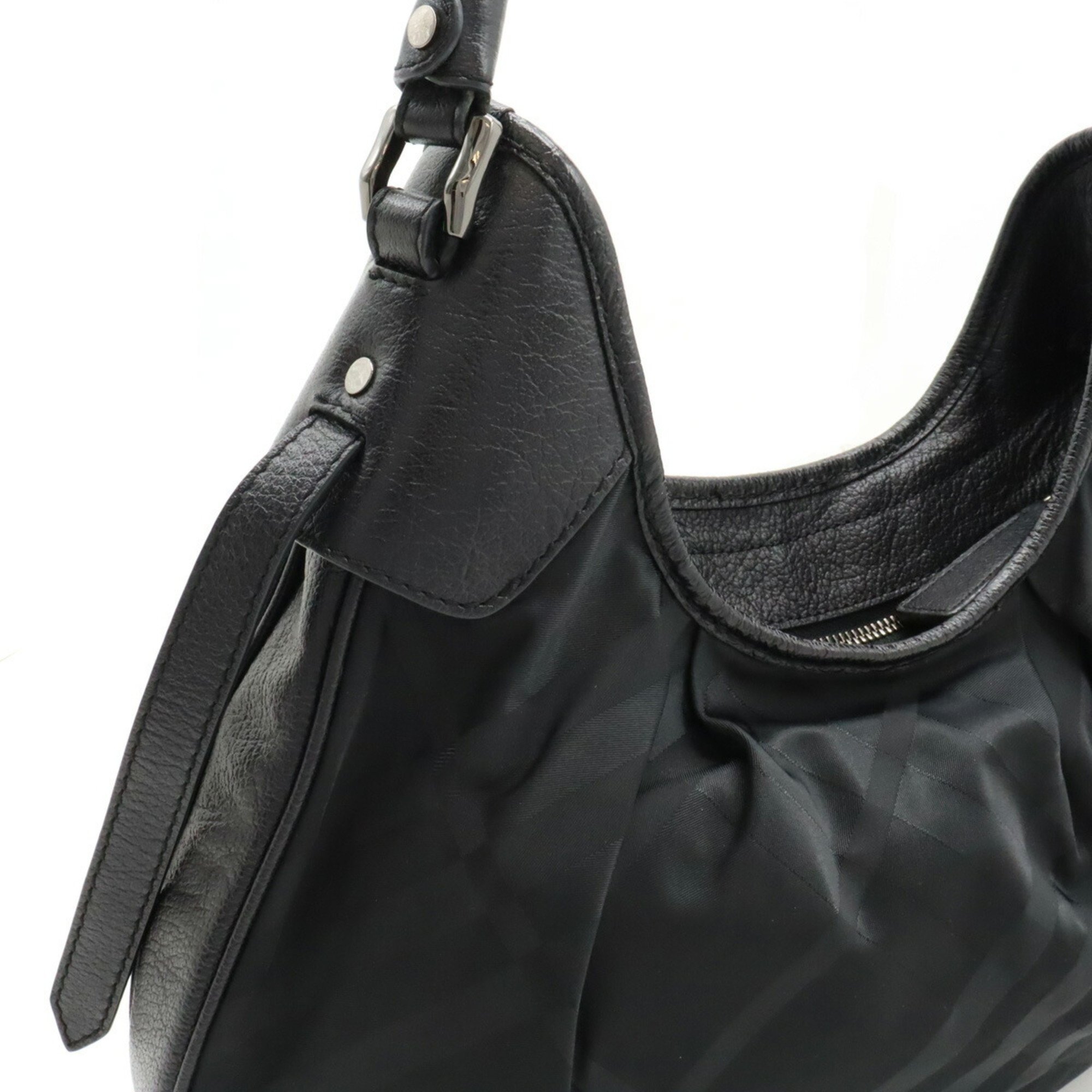 BURBERRY Shadow Check Shoulder Bag Nylon Leather Black