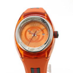 GUCCI Sync Orange Dial Stainless Steel Rubber Interlocking G Shelly Women's Quartz Watch 137.1 YA137311