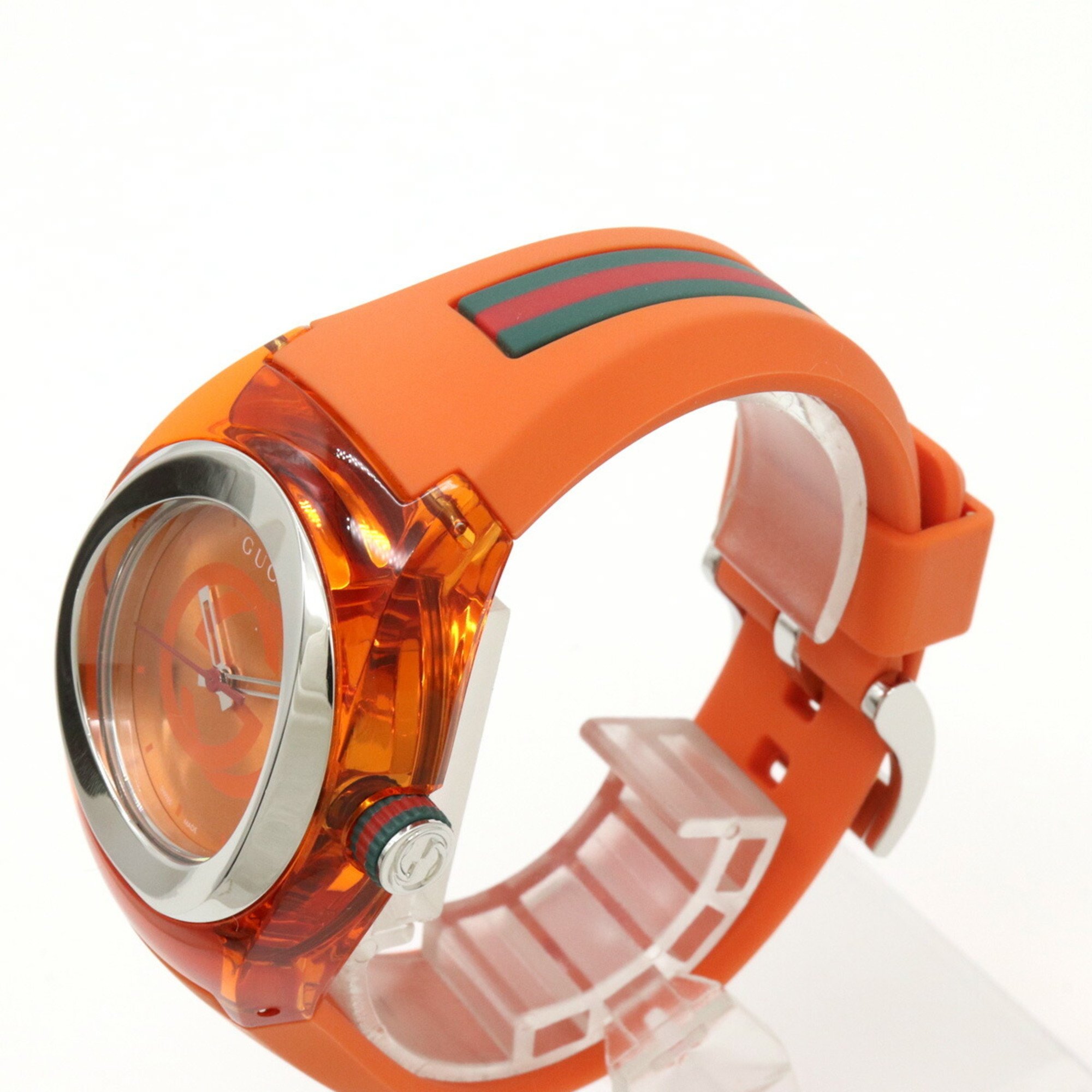 GUCCI Sync Orange Dial Stainless Steel Rubber Interlocking G Shelly Women's Quartz Watch 137.1 YA137311