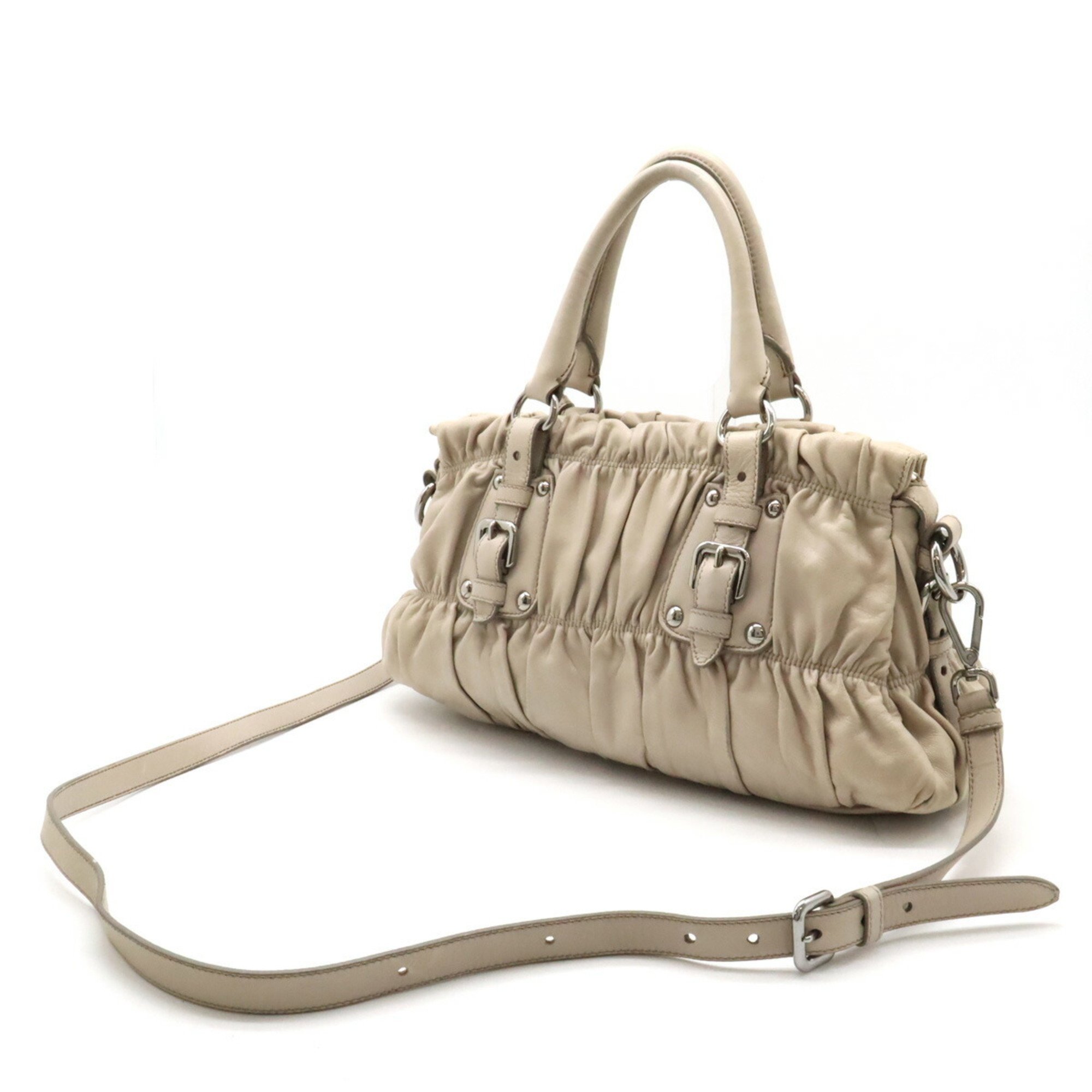 PRADA Gathered Handbag Tote Bag Nappa Leather POMICE Greige Purchased at an overseas boutique BN1407
