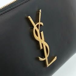 SAINT LAURENT PARIS Yves Saint Laurent YSL Monogram Round Long Wallet Leather Black 370776