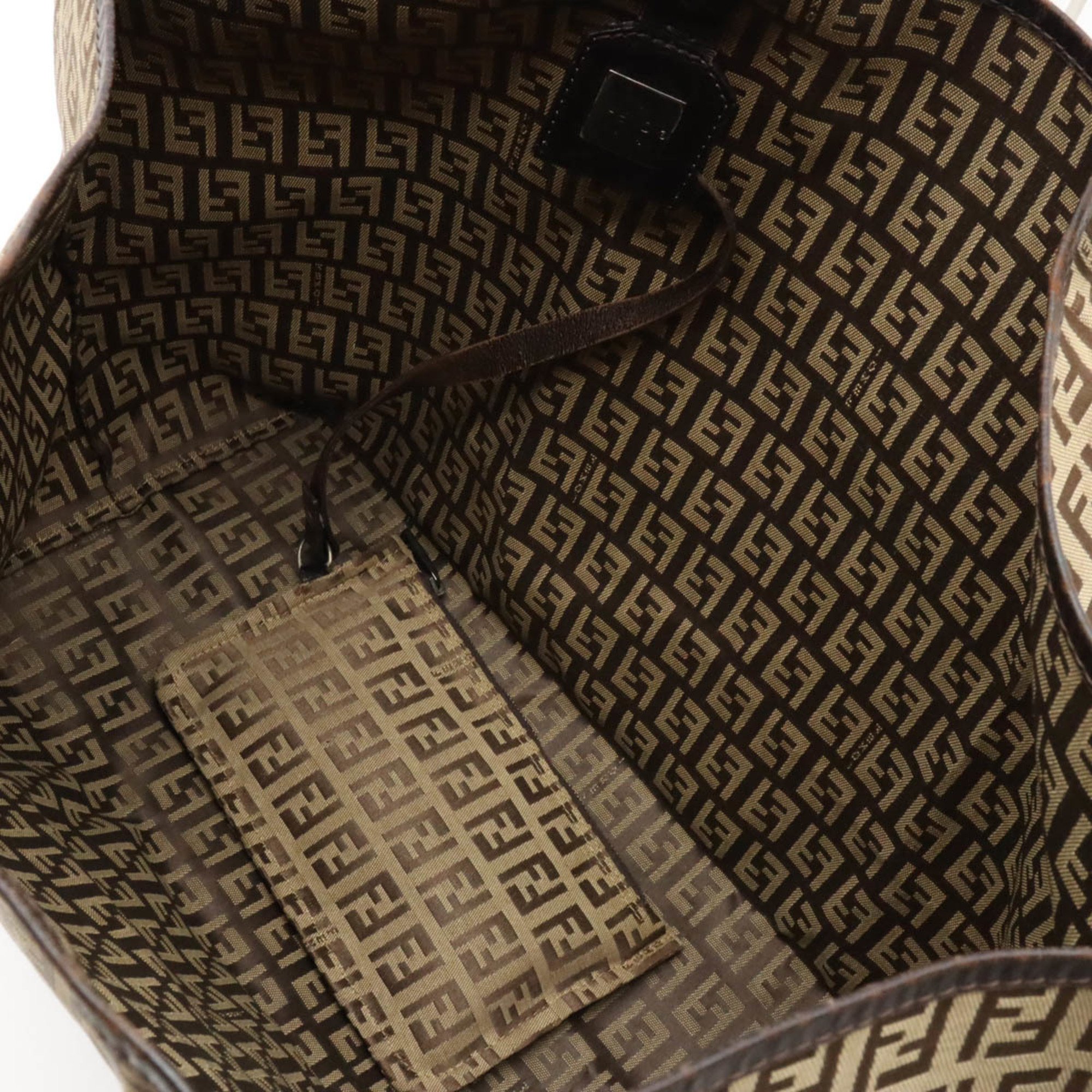 FENDI Zucca pattern tote bag canvas leather beige dark brown 8BH005