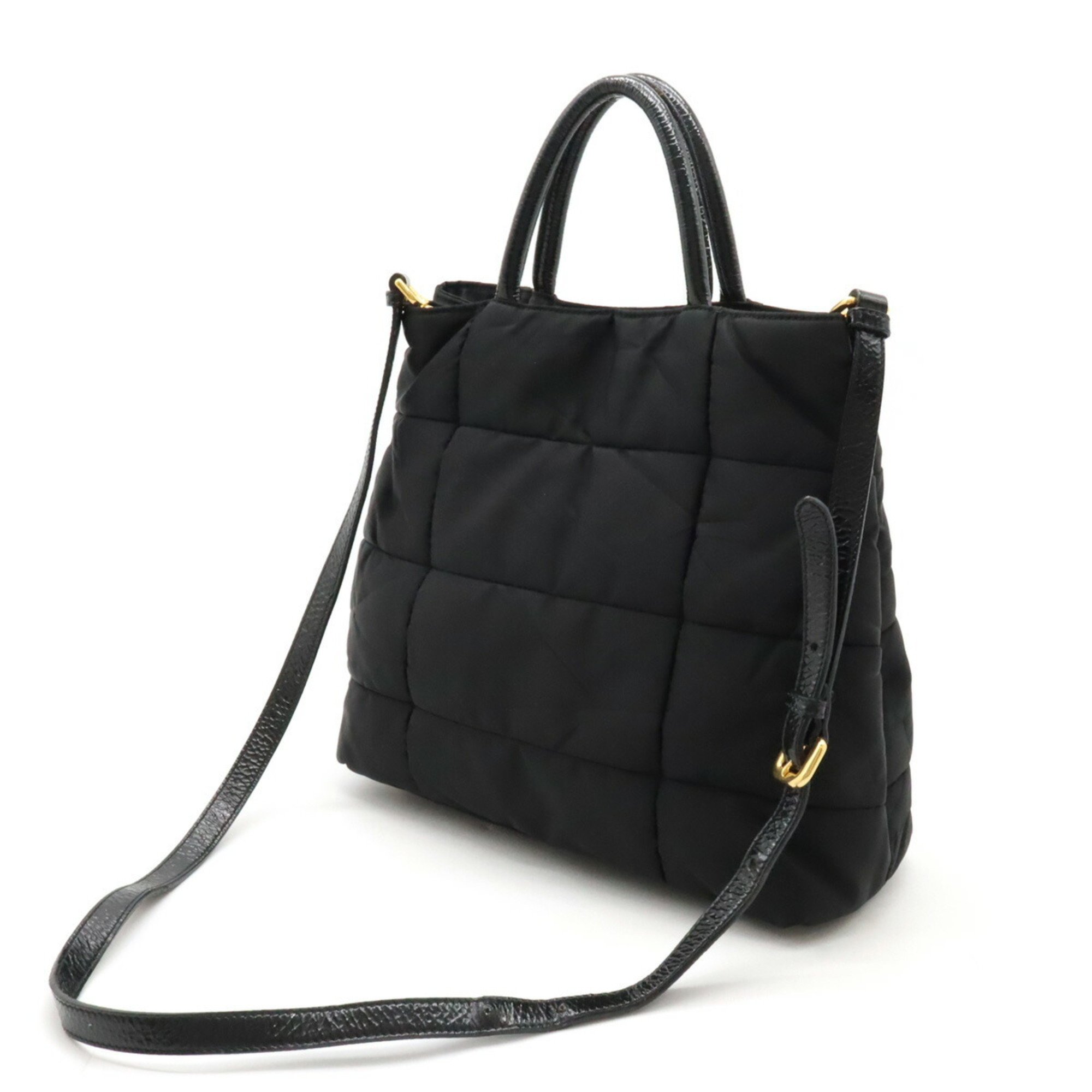 PRADA Prada Crispy Tote Bag Shoulder Nylon Enamel NERO Black BN1596