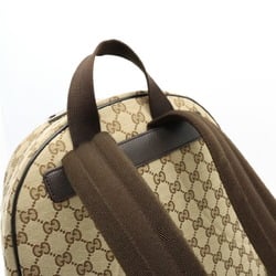 GUCCI GG Canvas Rucksack Backpack Daypack Leather Khaki Beige Dark Brown 449906