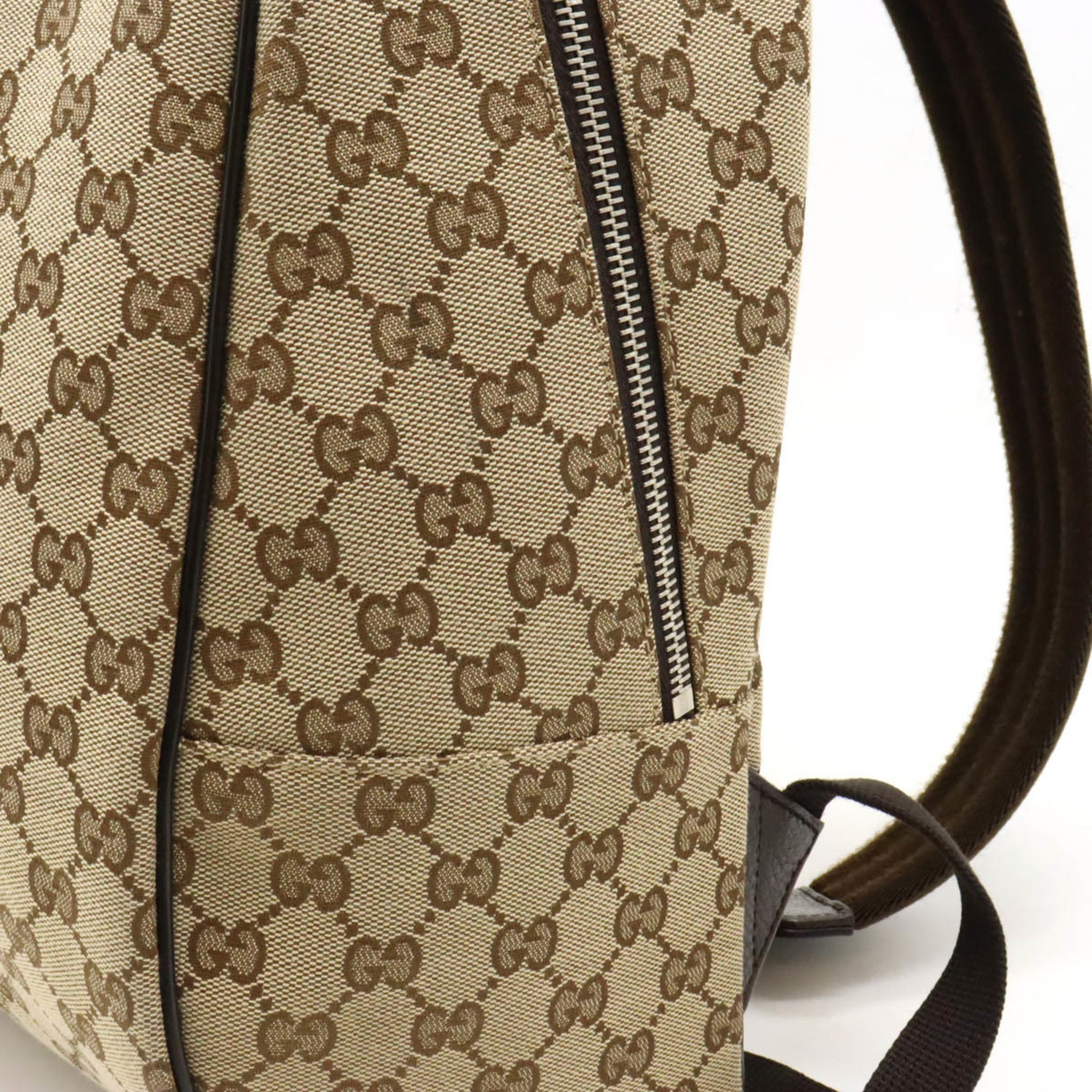 GUCCI GG Canvas Rucksack Backpack Daypack Leather Khaki Beige Dark Brown 449906