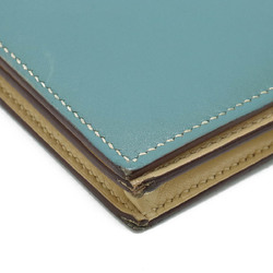 HERMES Bearn Soufflet Bi-fold Two-tone Leather Mint Blue Beige □N Stamp