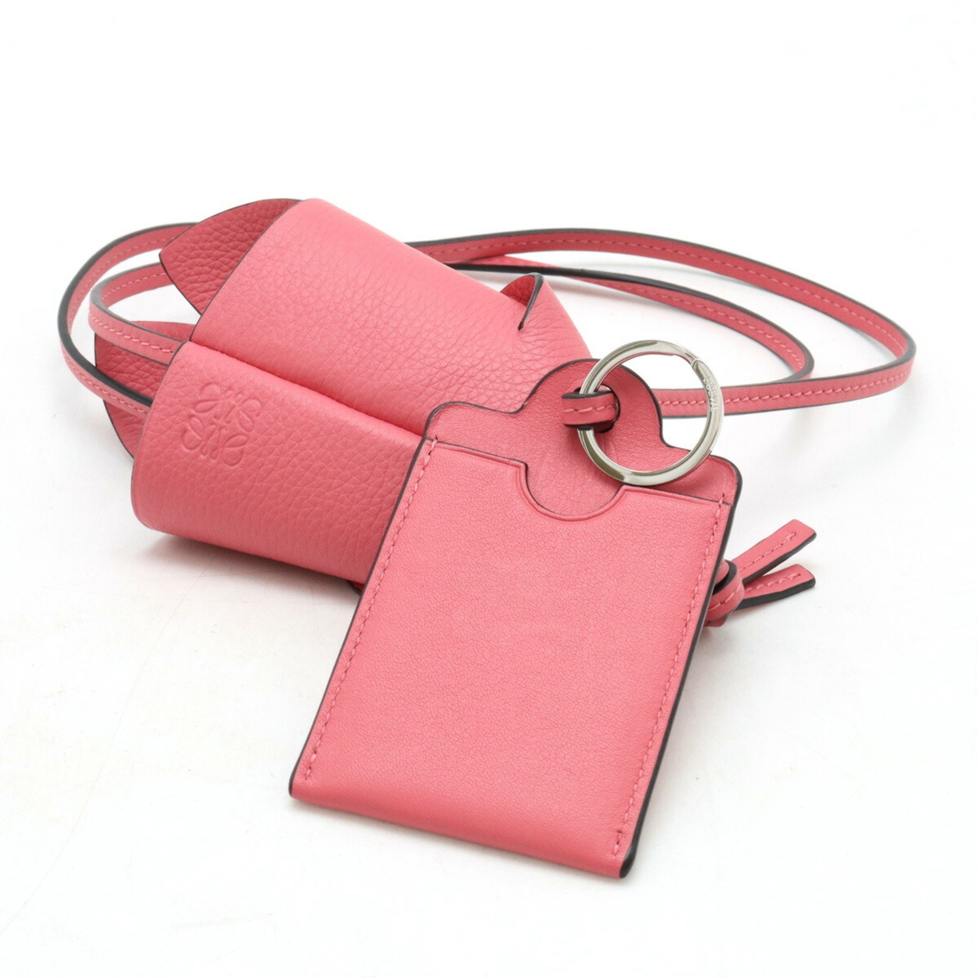 LOEWE Bunny Key Card Holder Rabbit Animal Motif Case Neck Strap Leather NEW CANDY Pink C623T02X01