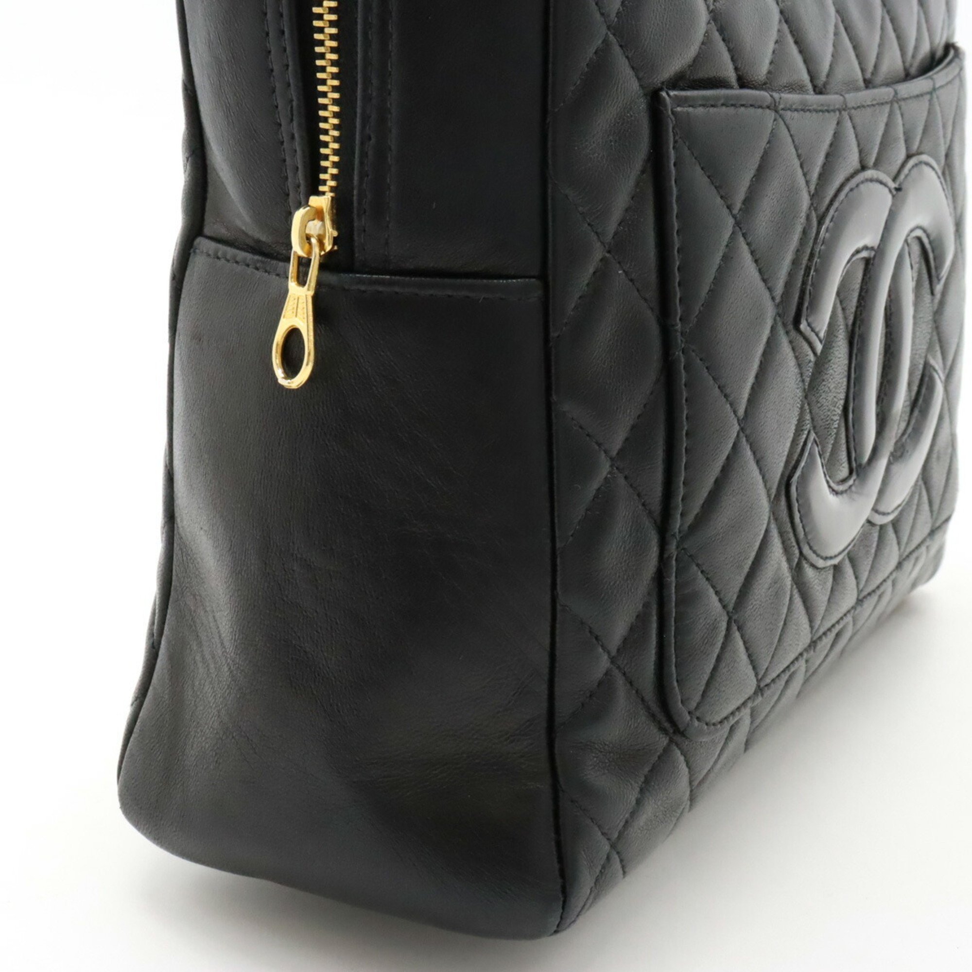 CHANEL Chanel Matelasse Coco Mark Handbag Leather Enamel Black