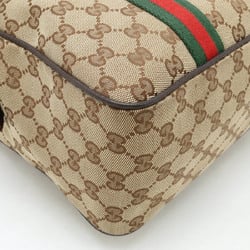 GUCCI Gucci GG Canvas Sherry Line Tote Bag Shoulder Leather Khaki Beige Dark Brown 189753
