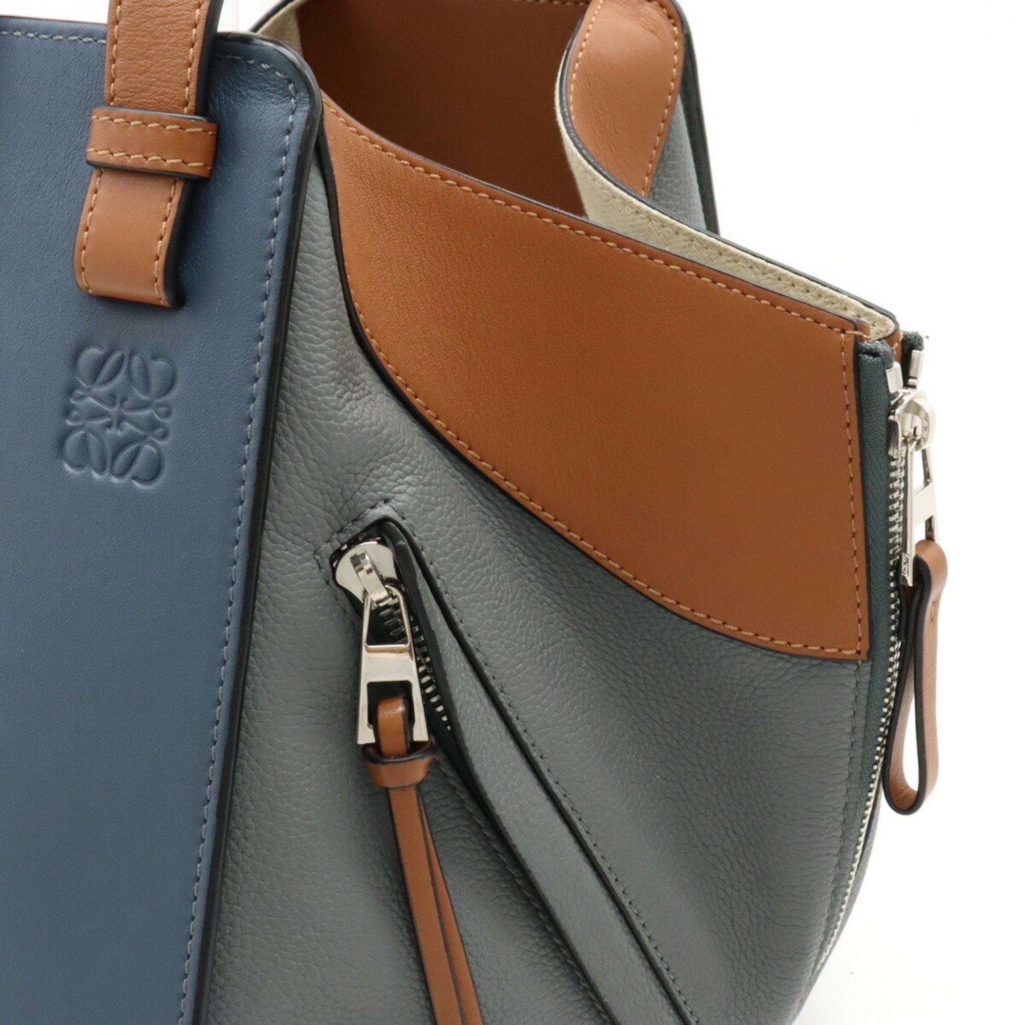 LOEWE Hammock Bag Small Handbag Shoulder 6WAY Leather Tan Blue Light