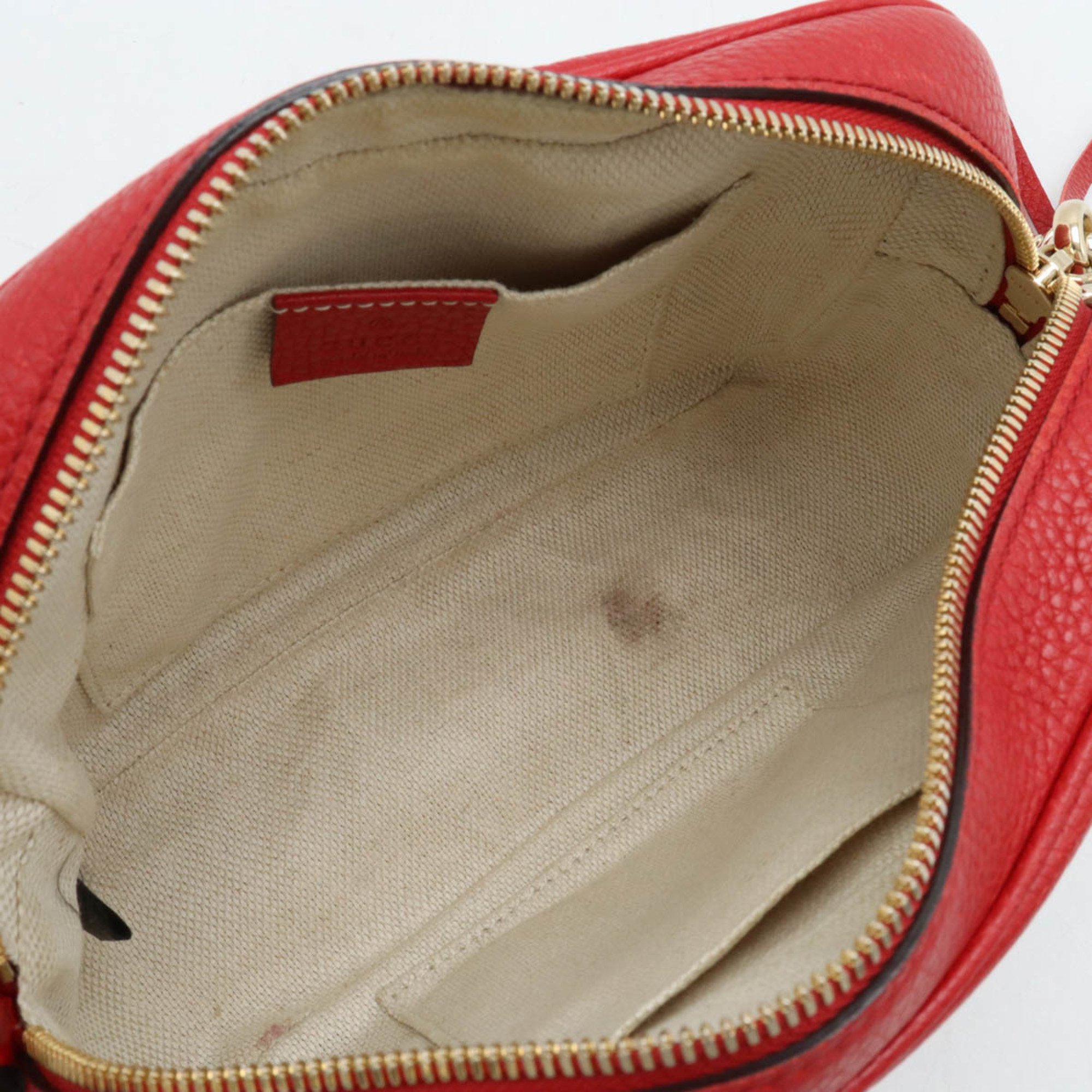 GUCCI Soho Small Disco Shoulder Bag Pochette Tassel Leather Red 308364