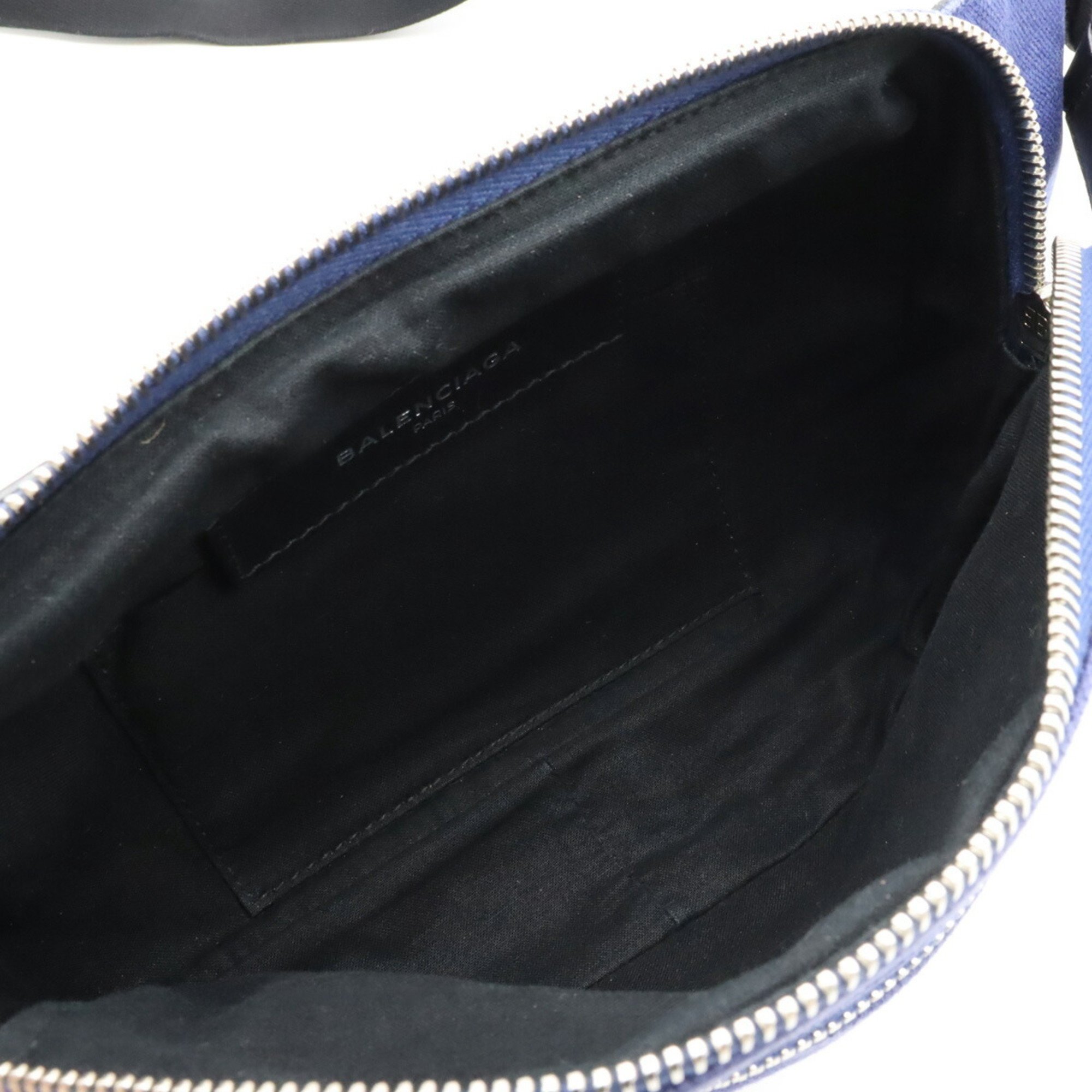 BALENCIAGA Belt bag, body waist pouch, canvas, leather, navy, black, 433625