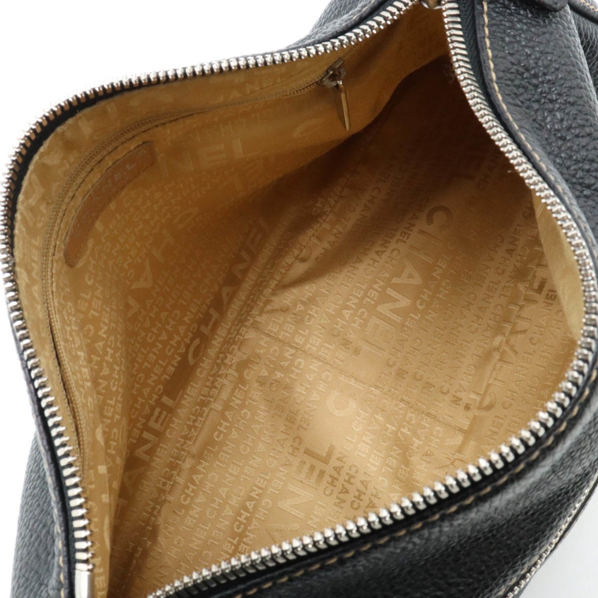 CHANEL Shoulder Bag Tassel Leather Black