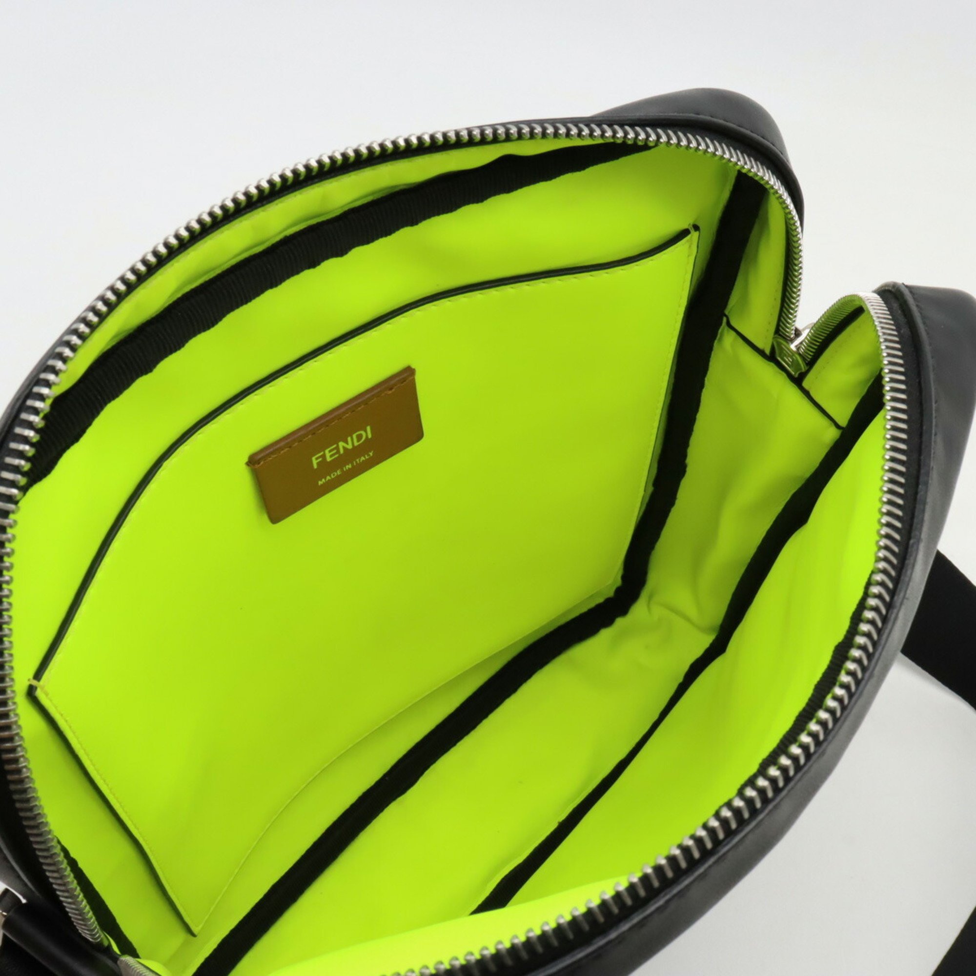 FENDI Bugs Eye Monster Shoulder Bag Leather Black Neon Yellow 7V61