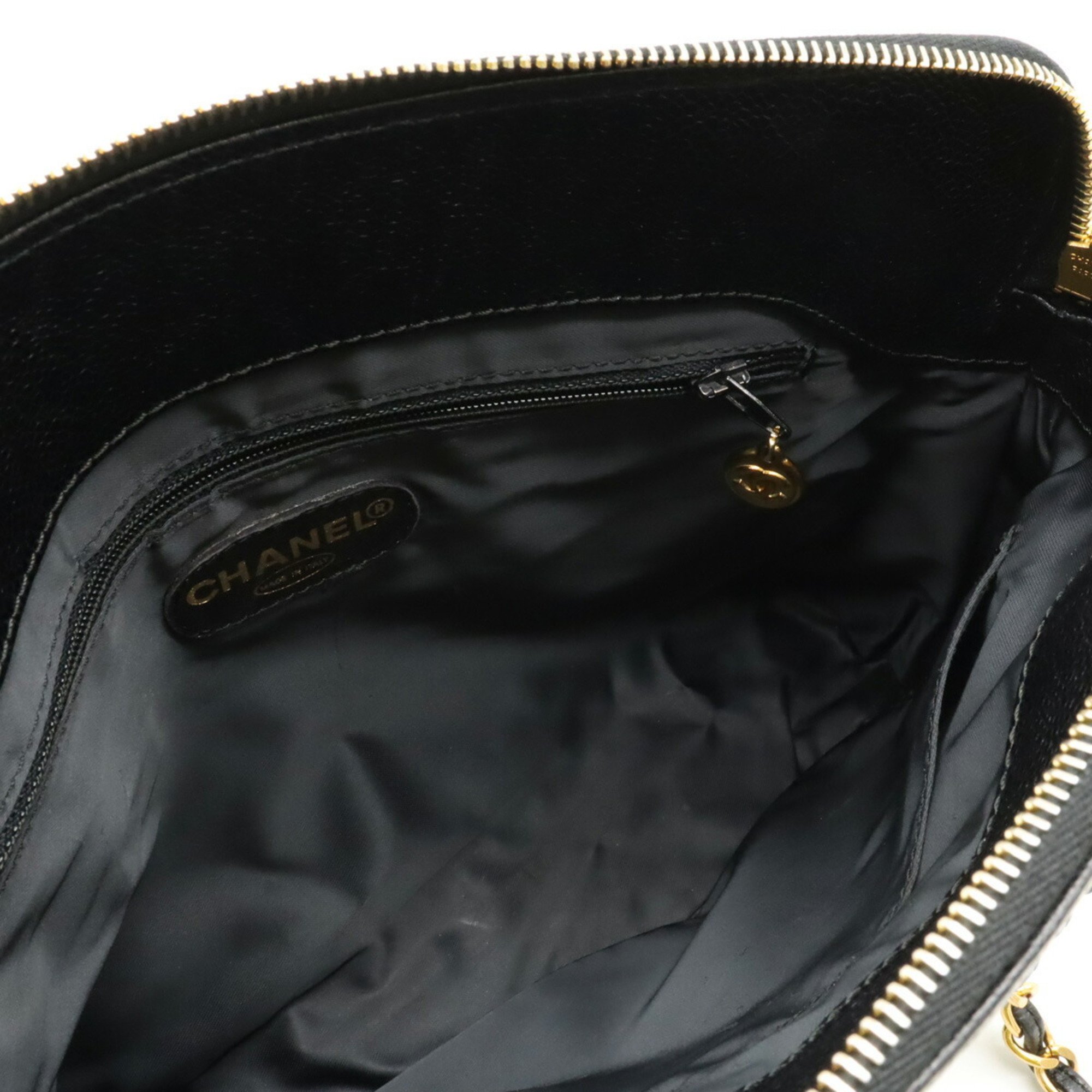 CHANEL Coco Mark Chain Tote Bag Shoulder Caviar Skin Leather Black A08904