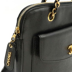 CHANEL Coco Mark Chain Tote Bag Shoulder Caviar Skin Leather Black A08904