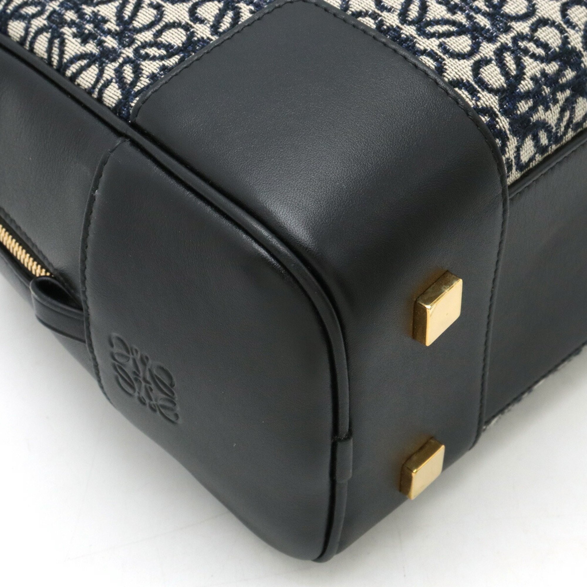 LOEWE Amazona 19 Anagram Jacquard Square Bag Handbag Shoulder Leather Black Navy A03N10X02