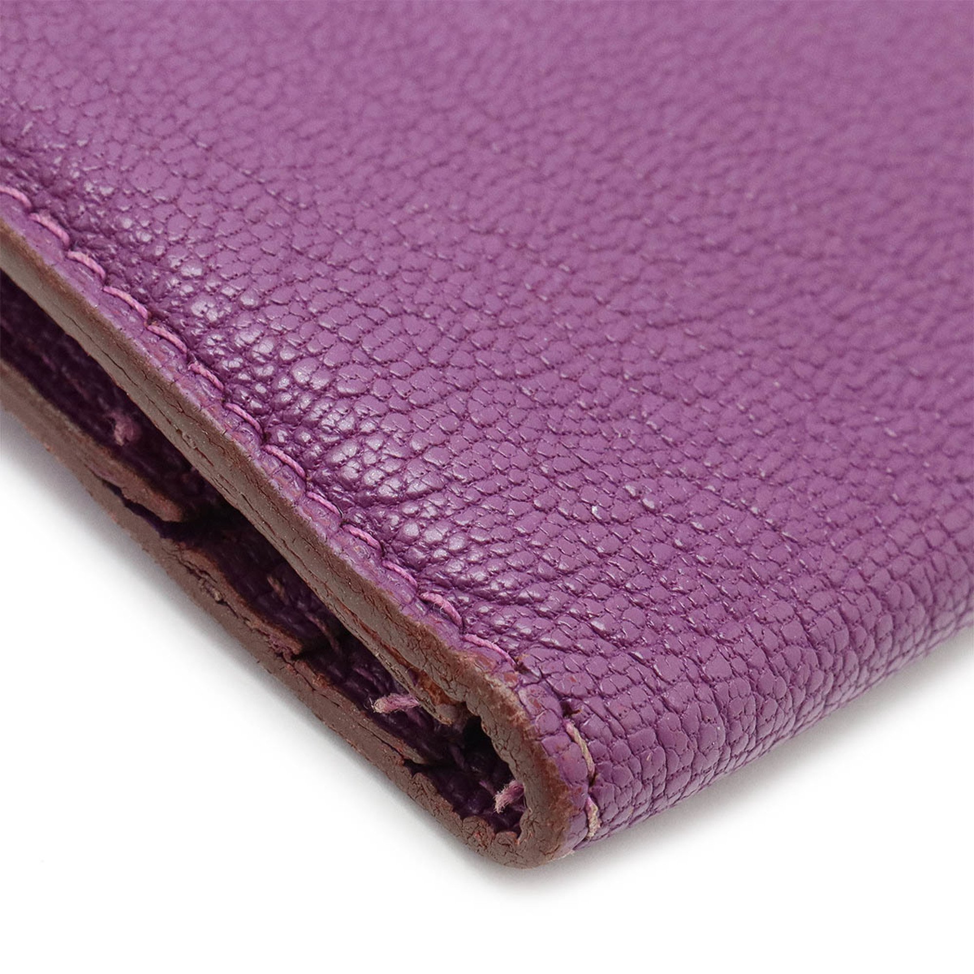 HERMES Bearn Classic Bi-fold Long Wallet Chevre Leather Purple H Stamp