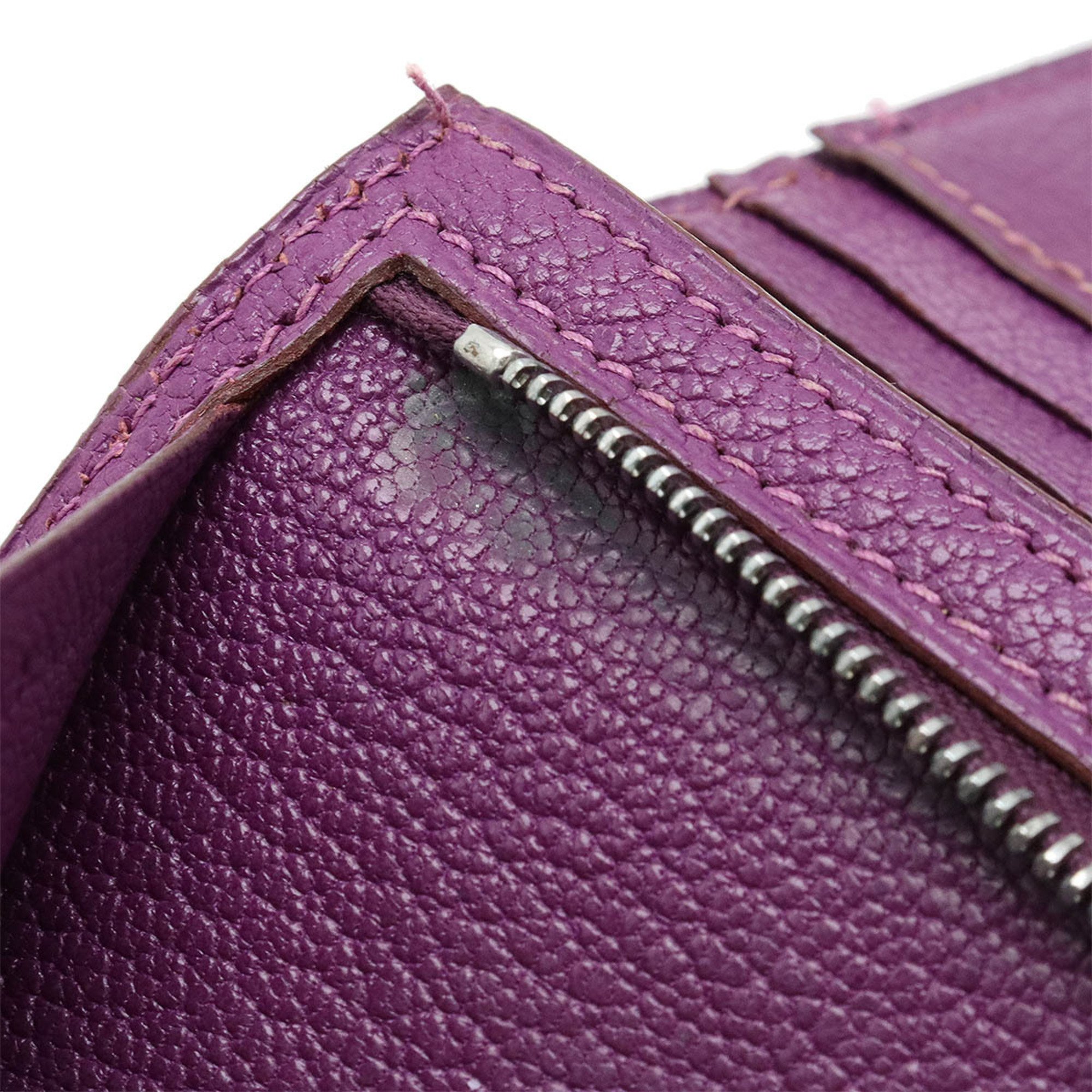 HERMES Bearn Classic Bi-fold Long Wallet Chevre Leather Purple H Stamp