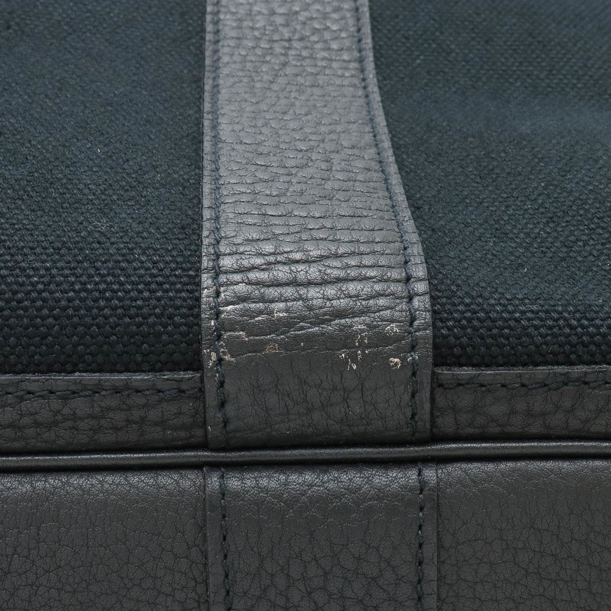 HERMES Petite Santur Tote Bag Large Canvas Leather Black K Stamp