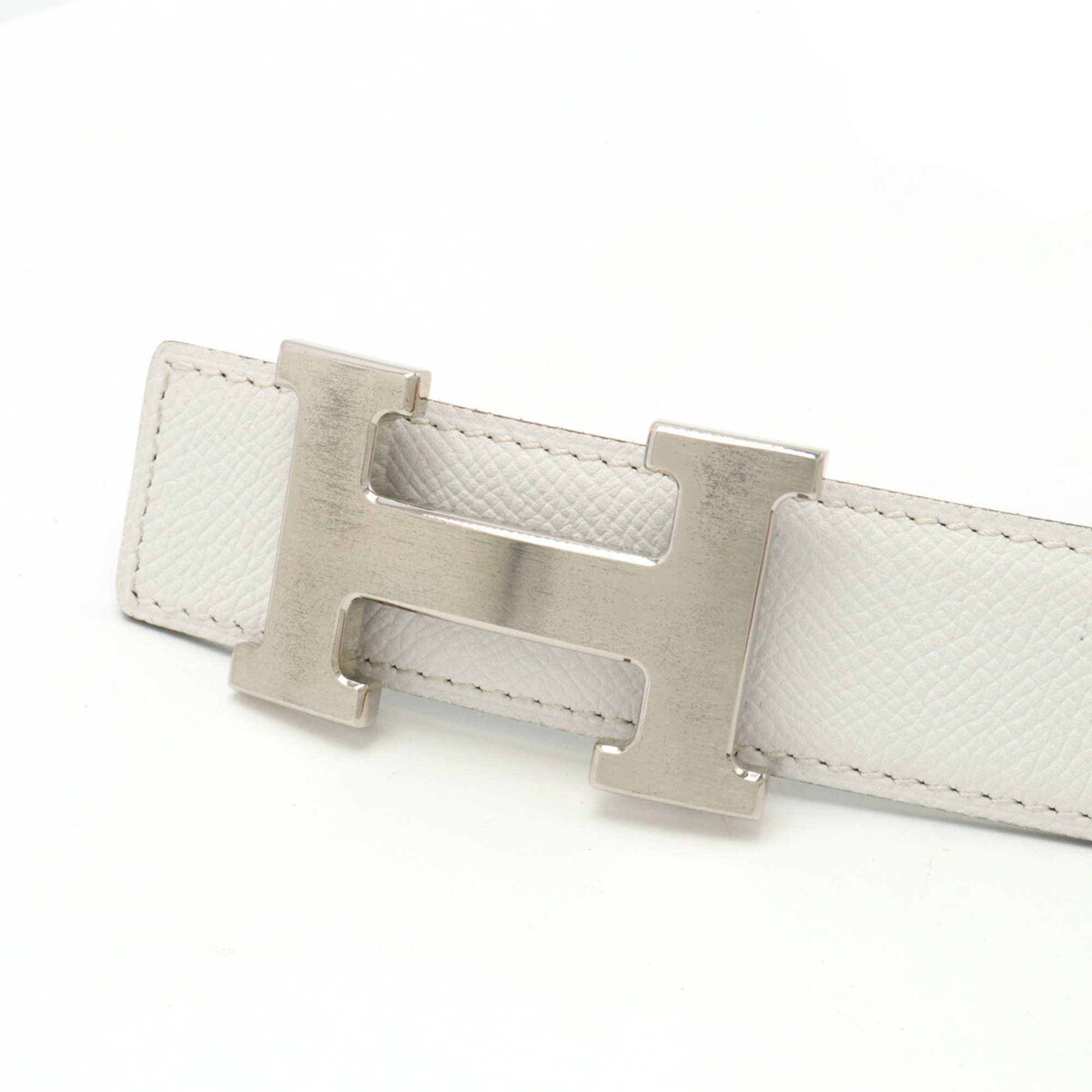 HERMES Constance H-belt, reversible, Epsom leather, Swift, white, black, #80, K stamp
