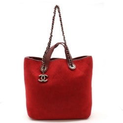 CHANEL Chanel Matelasse Coco Mark Tote Bag Chain Shoulder Wool Leather Red A66709