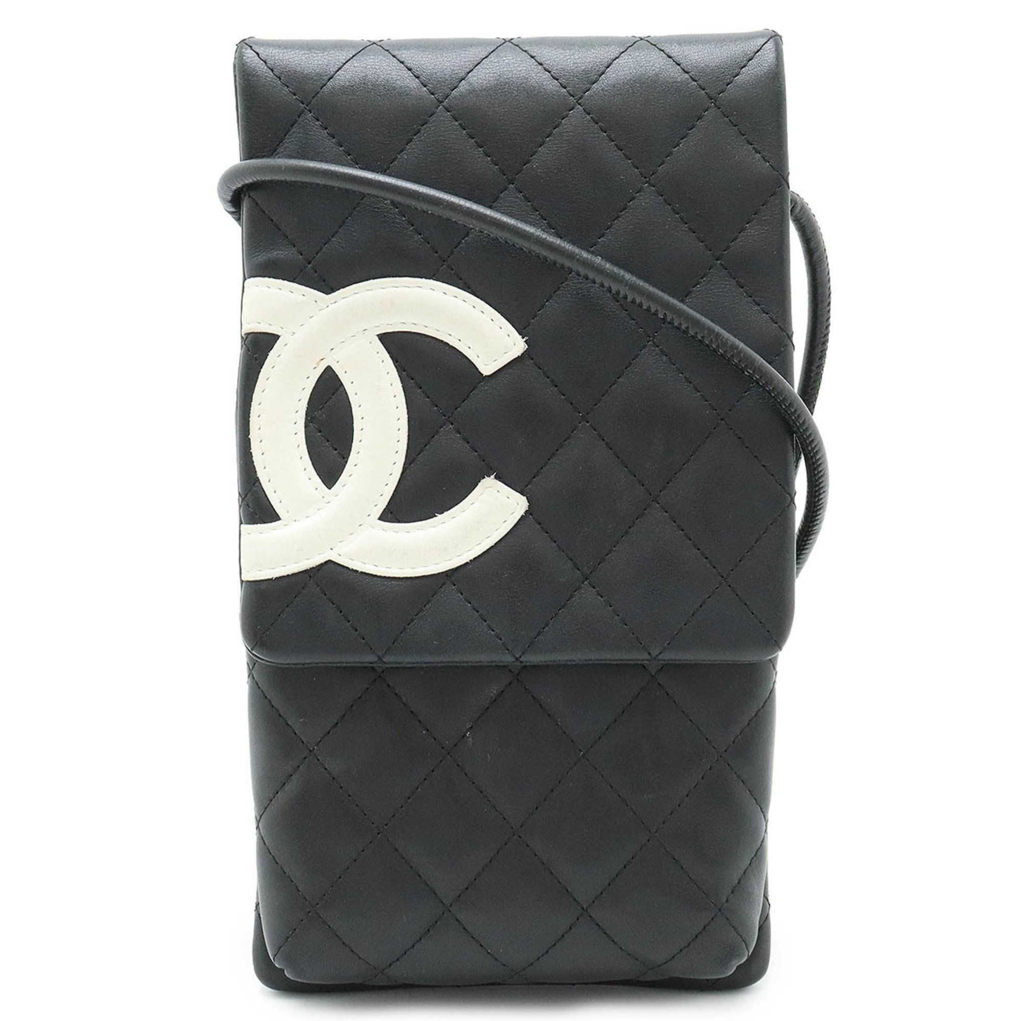 CHANEL Cambon Line Coco Mark Shoulder Bag Pouch Pochette Leather Black White A28124